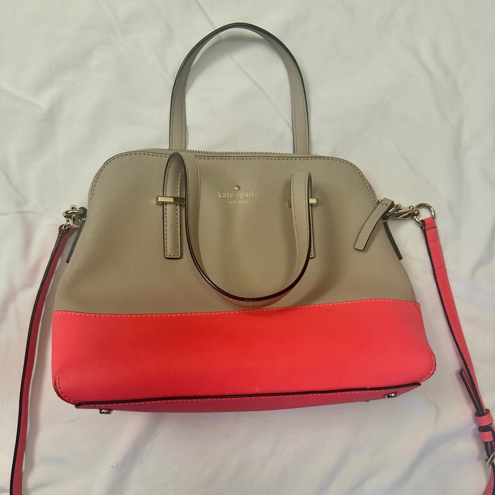 Kate Spade Cedar Street Maise Tote Crossbody Two Tone Tan and Hot Pink